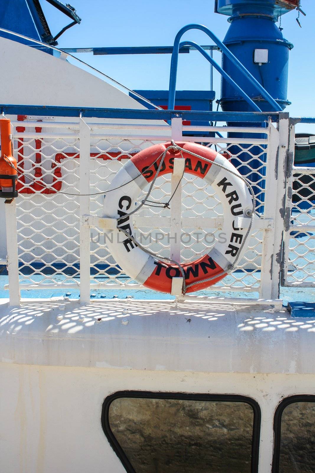 Life buoy attached to a ship
