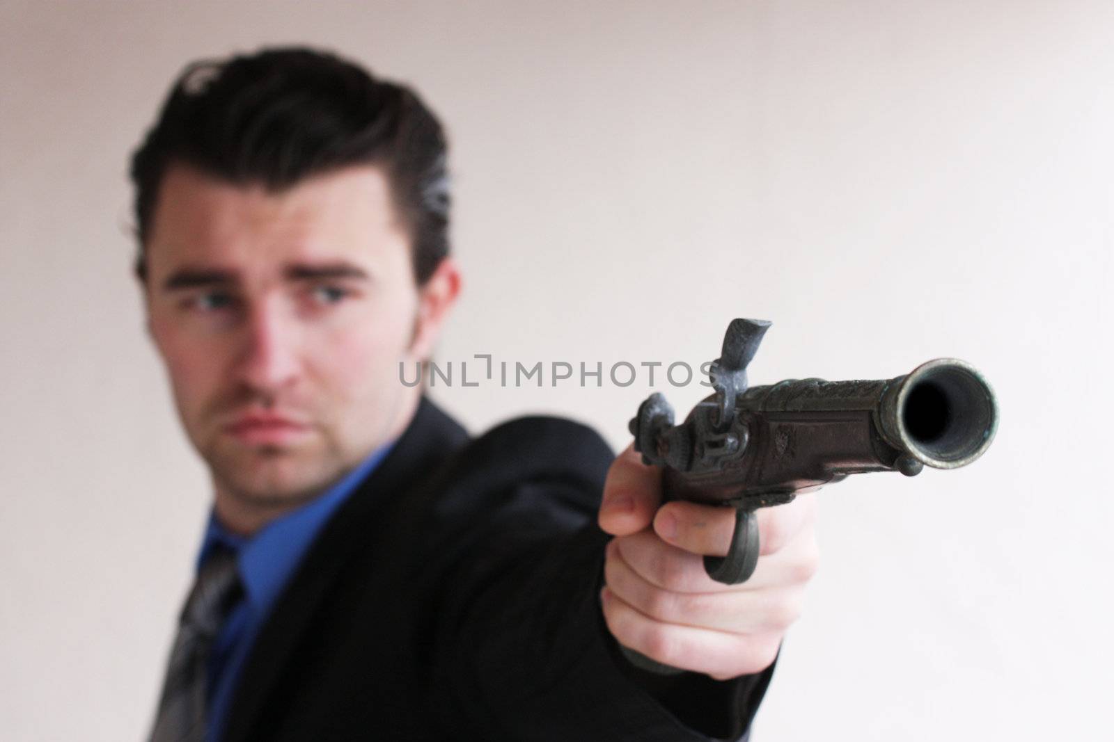 businessman wants to shoot by photochecker