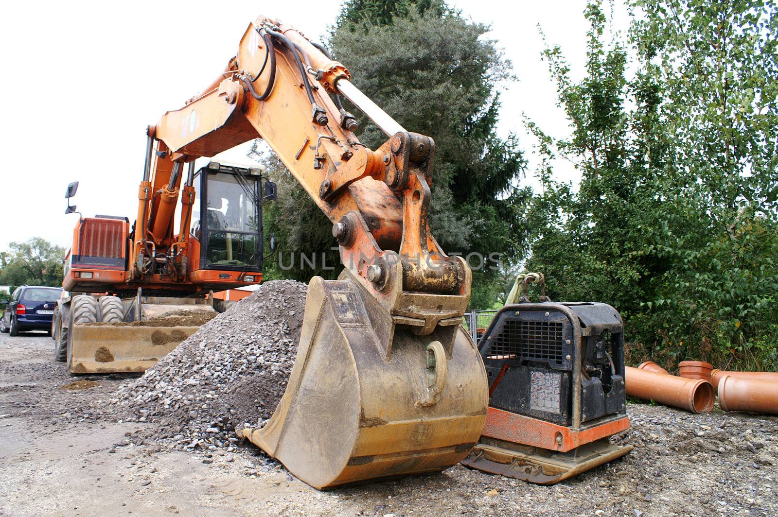 large excavator at the construction site in germany