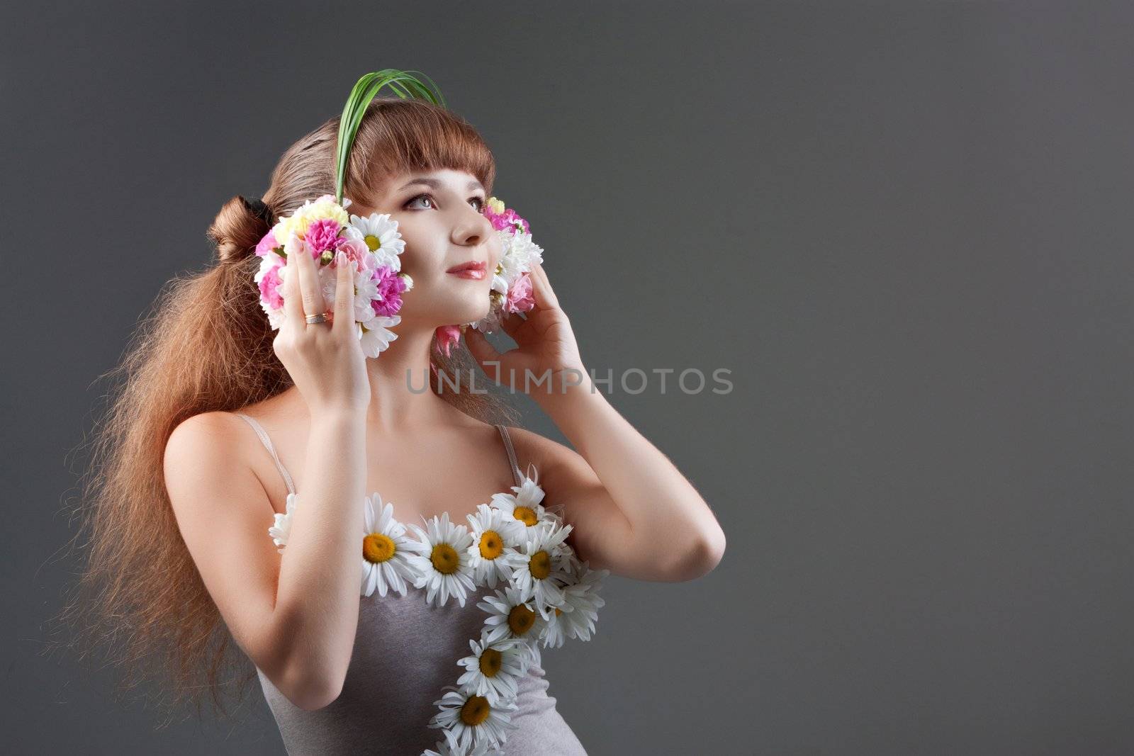girl in headphones of flowers by nigerfoxy