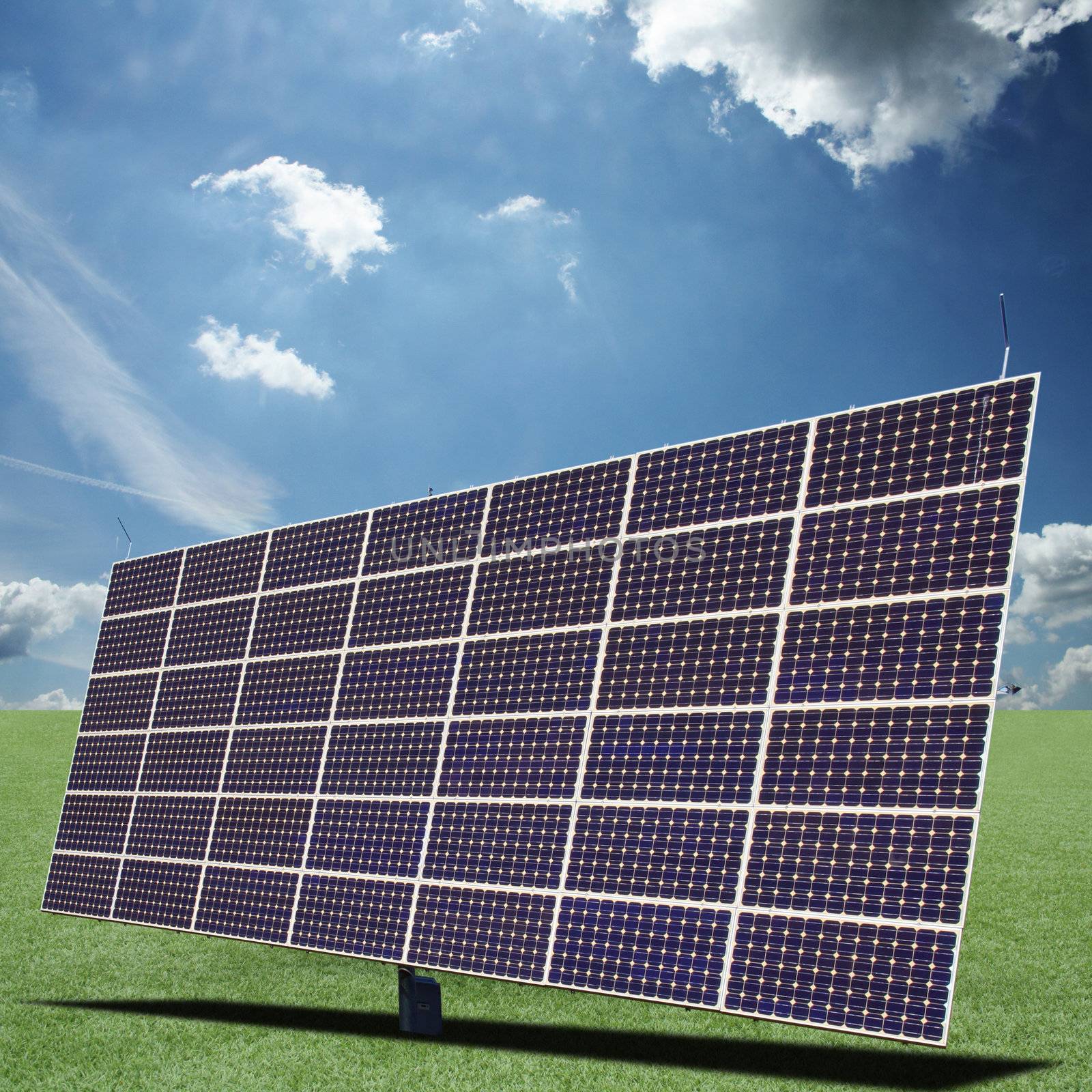 Solar panels generate electricity on a sunny day