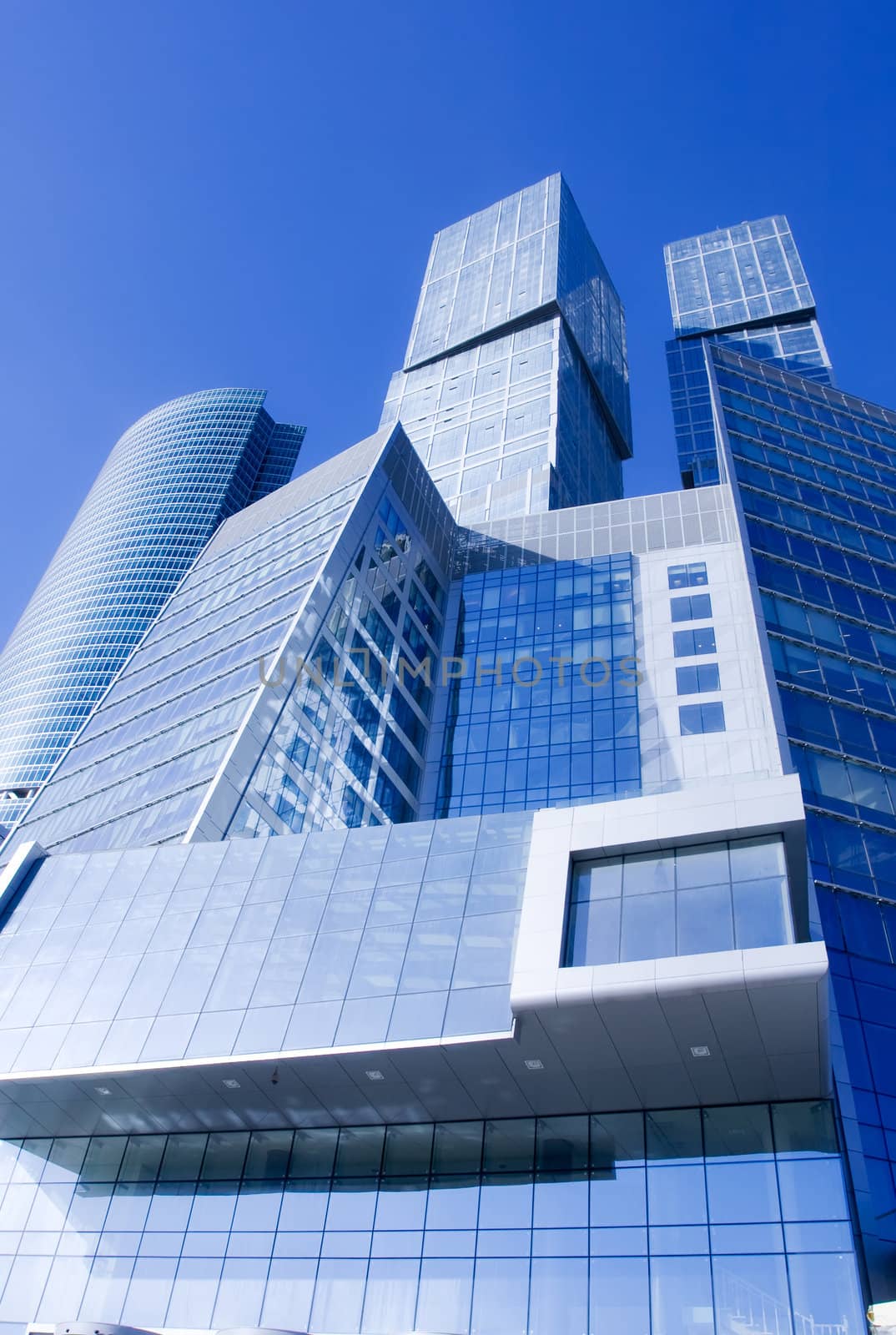 Modern skyscrapers under blue sky