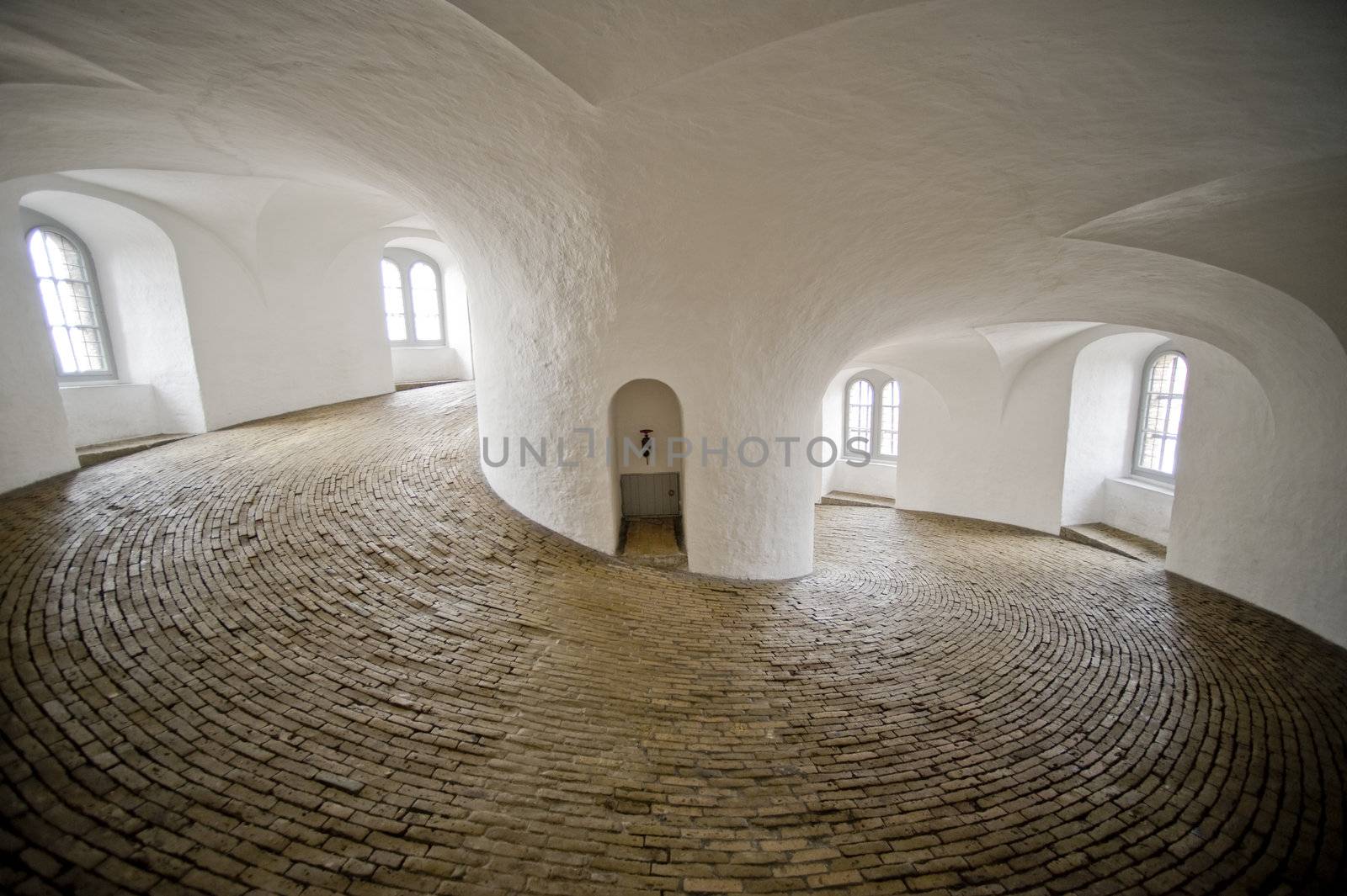 Interior of a round tower in Copenhagen in which was observatory. Now here a museum for public visit.