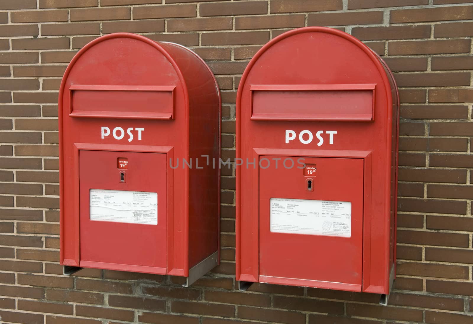 Traditional Danish mail boxes.Taken in Copenhagen on Julay 2011