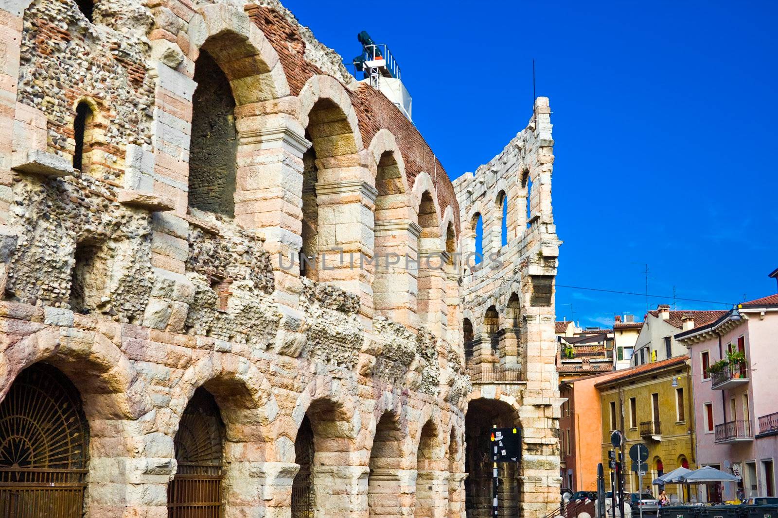 Ruins of roman amphitheatre Arena in Verona, Italy