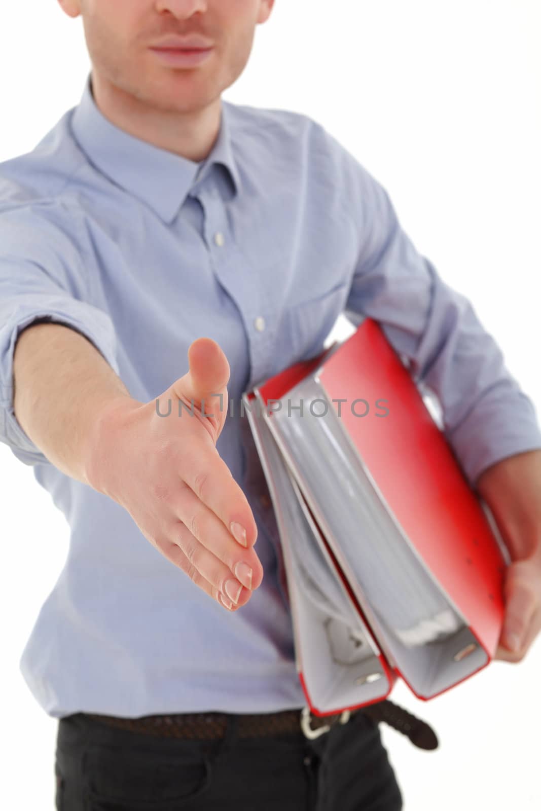 Young man in office welcome with hand by shamtor