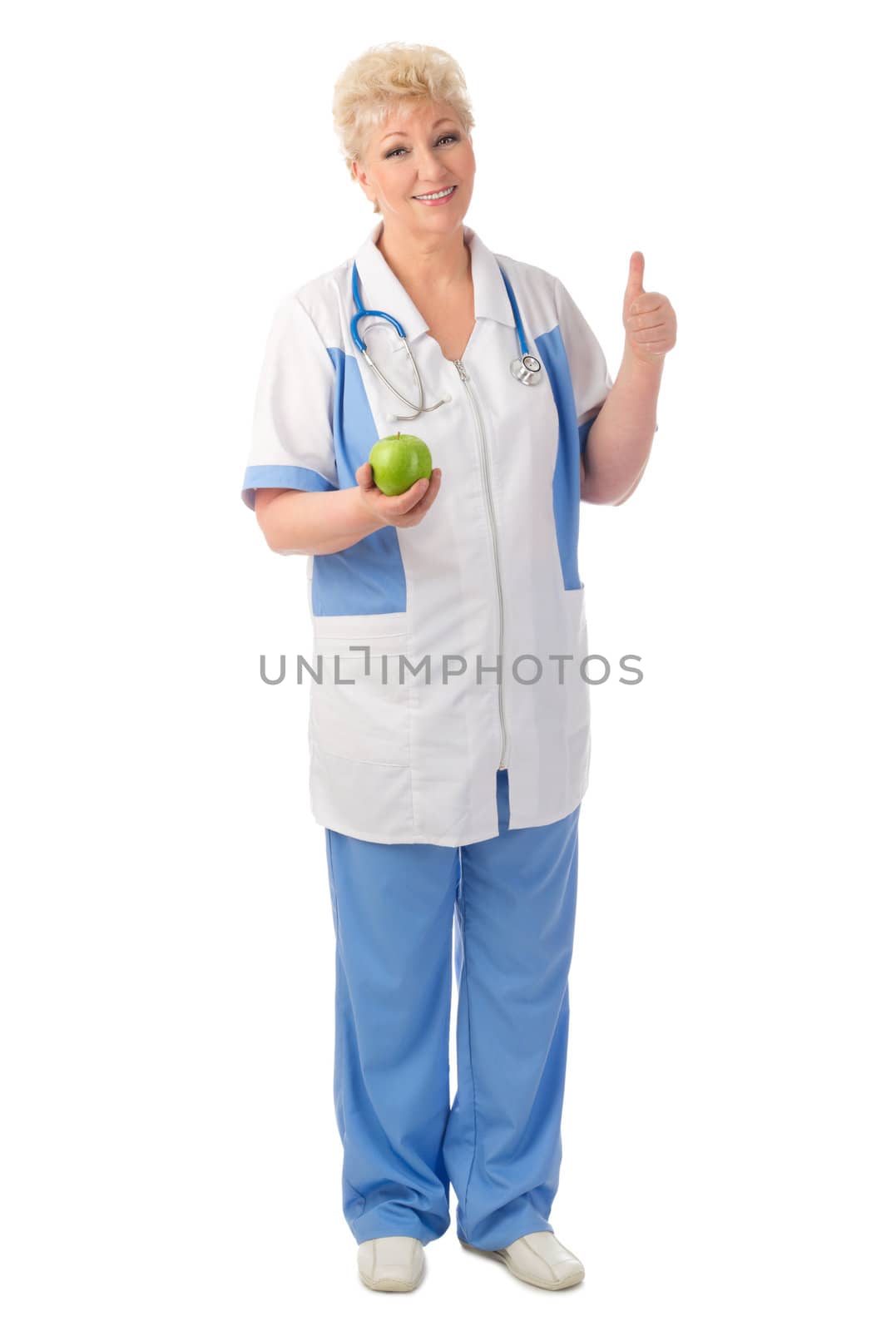 Mature doctor with apple by rbv