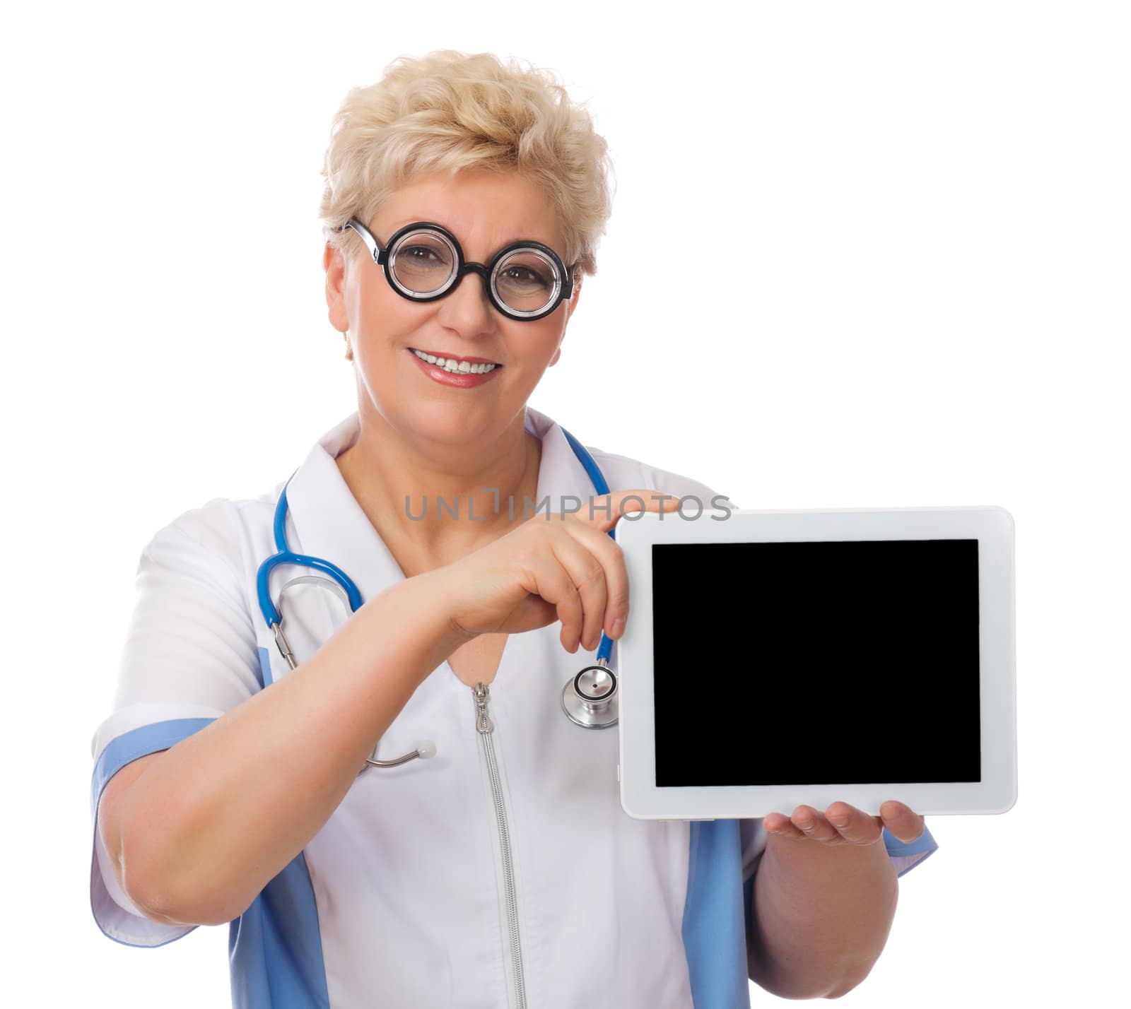 Mature doctor with tablet PC by rbv