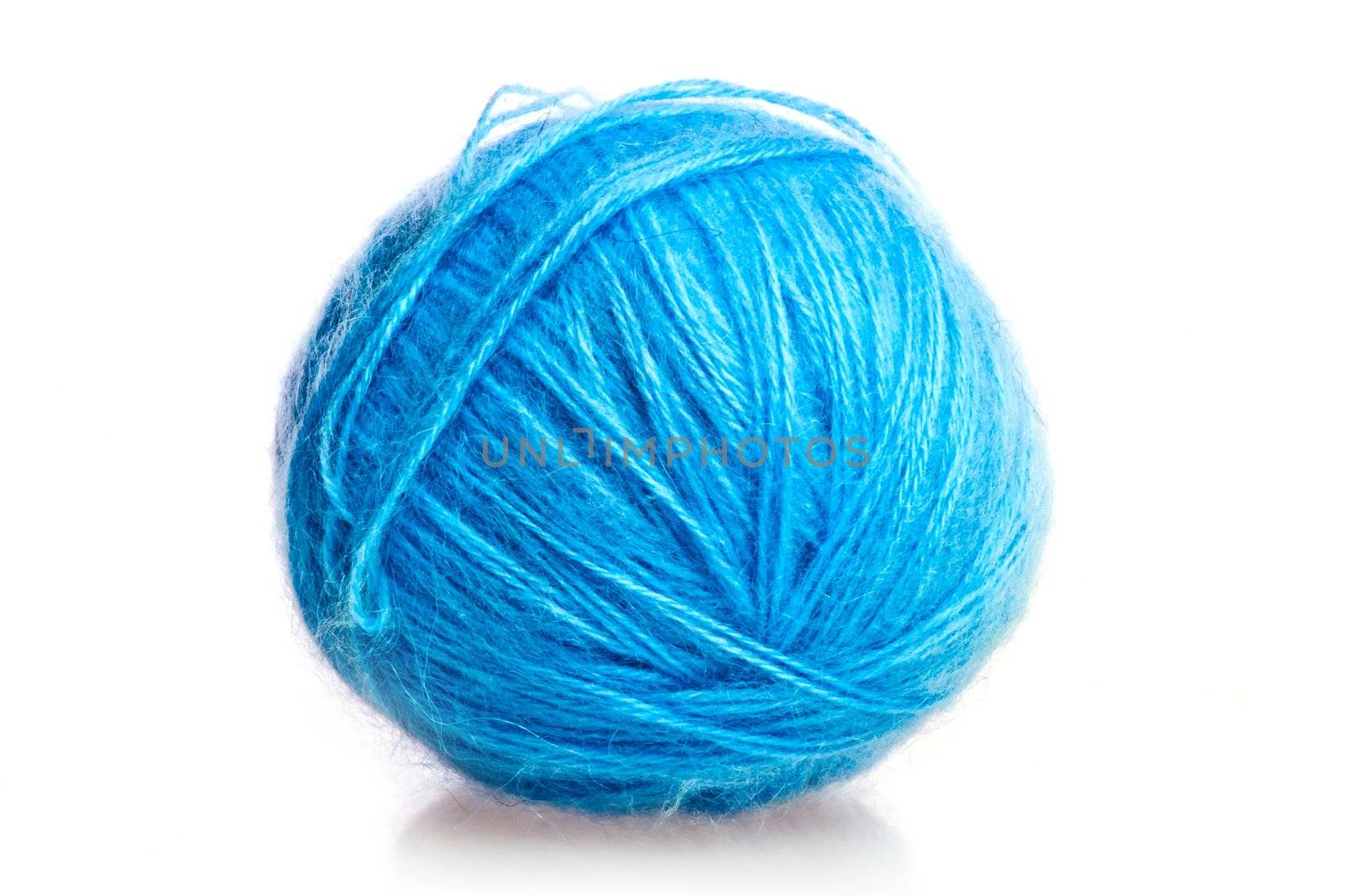 blue ball of woolen threads on a white background by kosmsos111