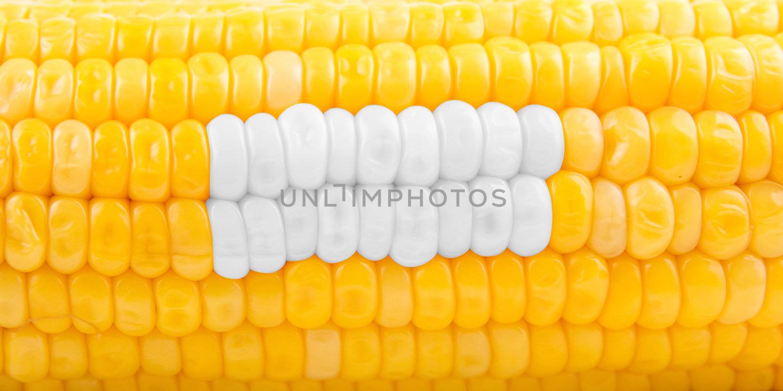 Stomatology concept of ripe yellow corn as teeth