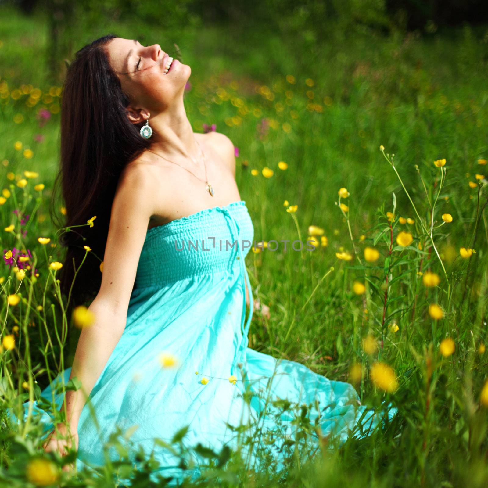 nature love woman on flower field