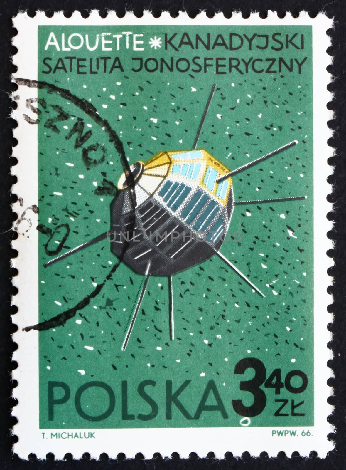 POLAND - CIRCA 1966: a stamp printed in the Poland shows Alouette, Canadian Satellite, circa 1966