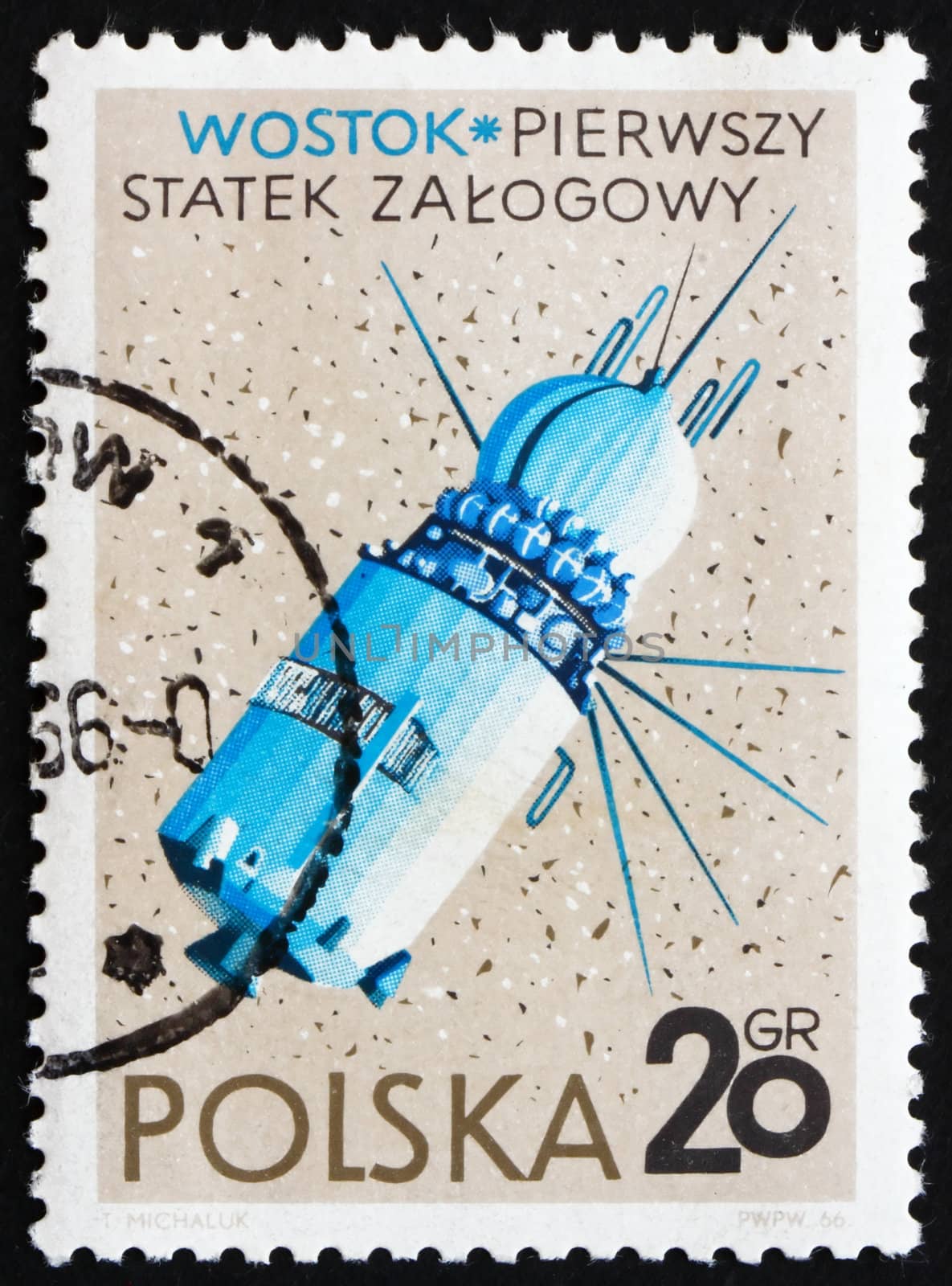 POLAND - CIRCA 1966: a stamp printed in the Poland shows Vostok, USSR Spacecraft, The first Human Spaceflight in History, circa 1966
