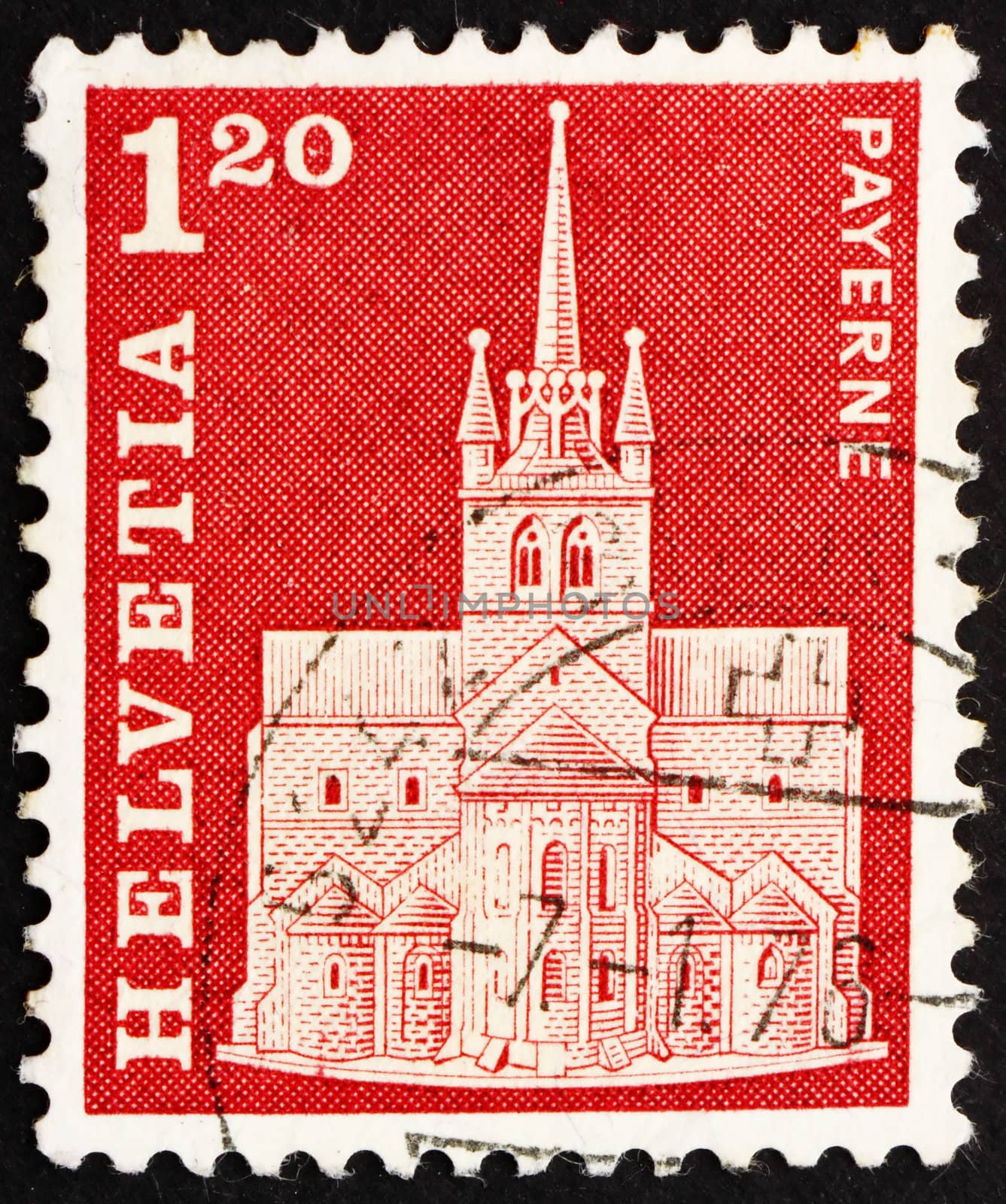 SWITZERLAND - CIRCA 1968: a stamp printed in the Switzerland shows Abbey Church, Payerne, Switzerland, circa 1968