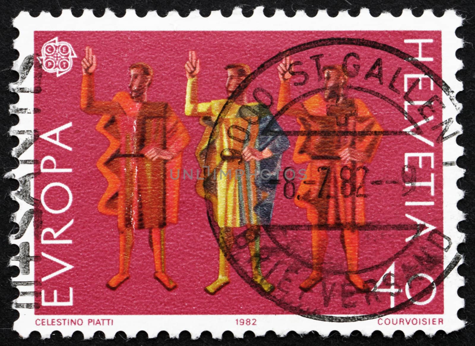 SWITZERLAND - CIRCA 1982: a stamp printed in the Switzerland shows Oath of Eternal Fealty, circa 1982