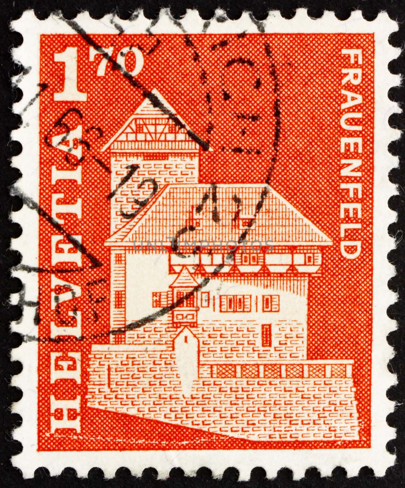 SWITZERLAND - CIRCA 1966: a stamp printed in the Switzerland shows Frauenfeld Castle, Switzerland, circa 1966