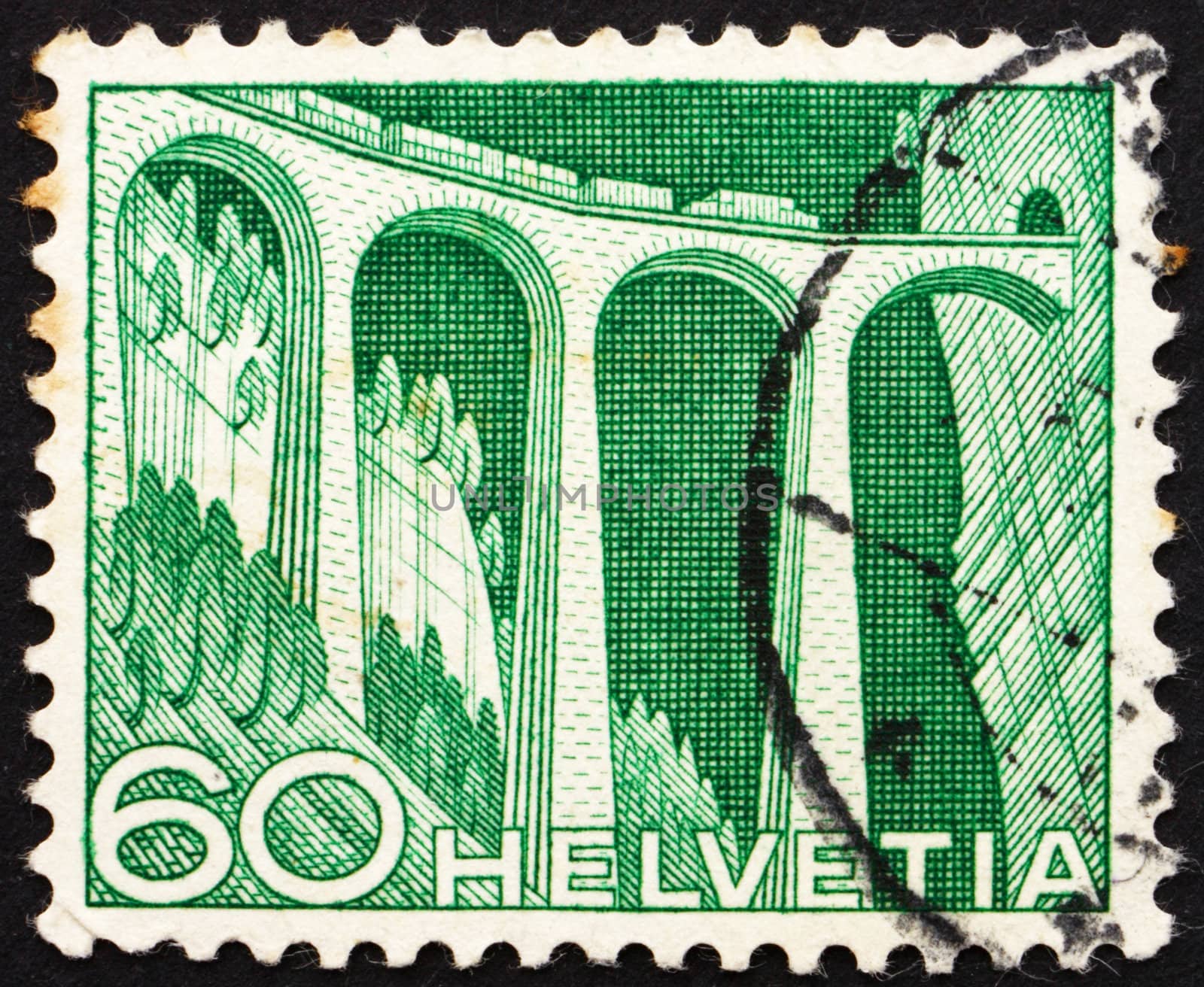 SWITZERLAND - CIRCA 1949: a stamp printed in the Switzerland shows Railway Viaduct, circa 1949