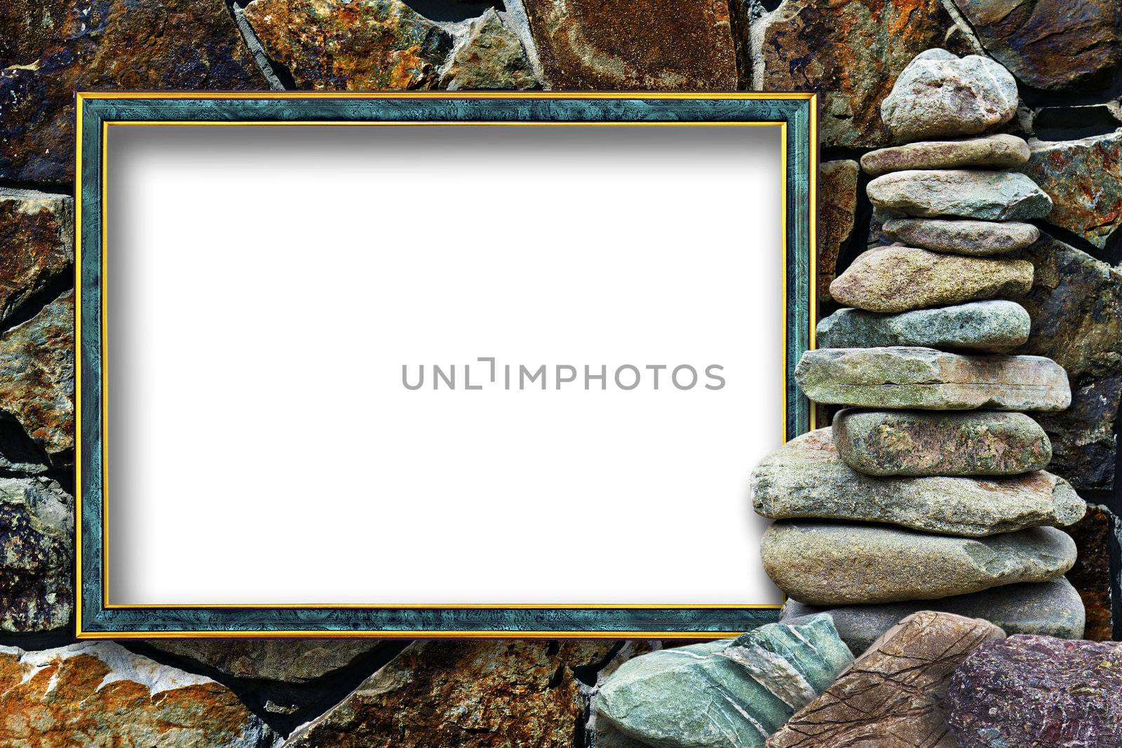  illustration frame for a photo with a cairn on a stone background