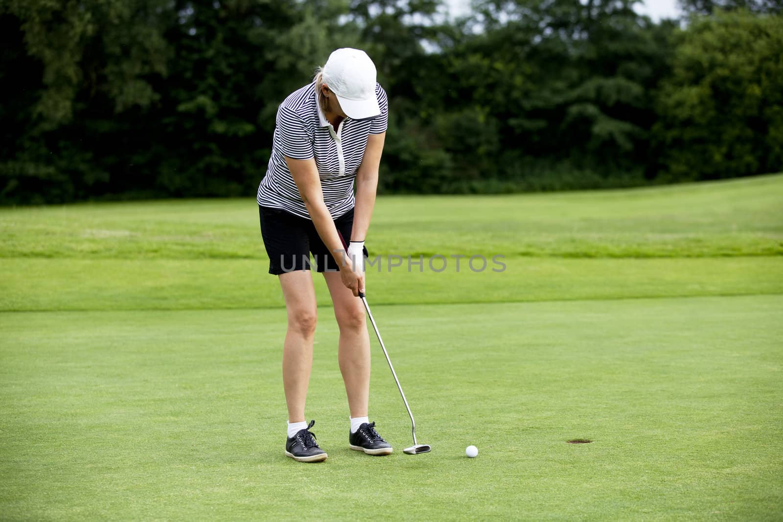 woman is playing golf on course  summer by juniart