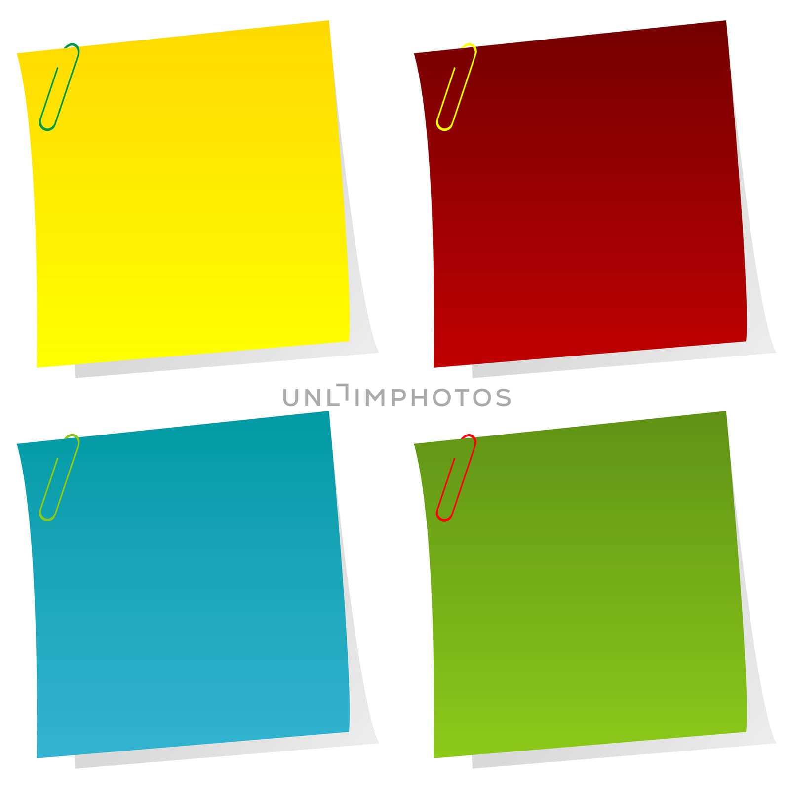 Set of post it notes with paperclips