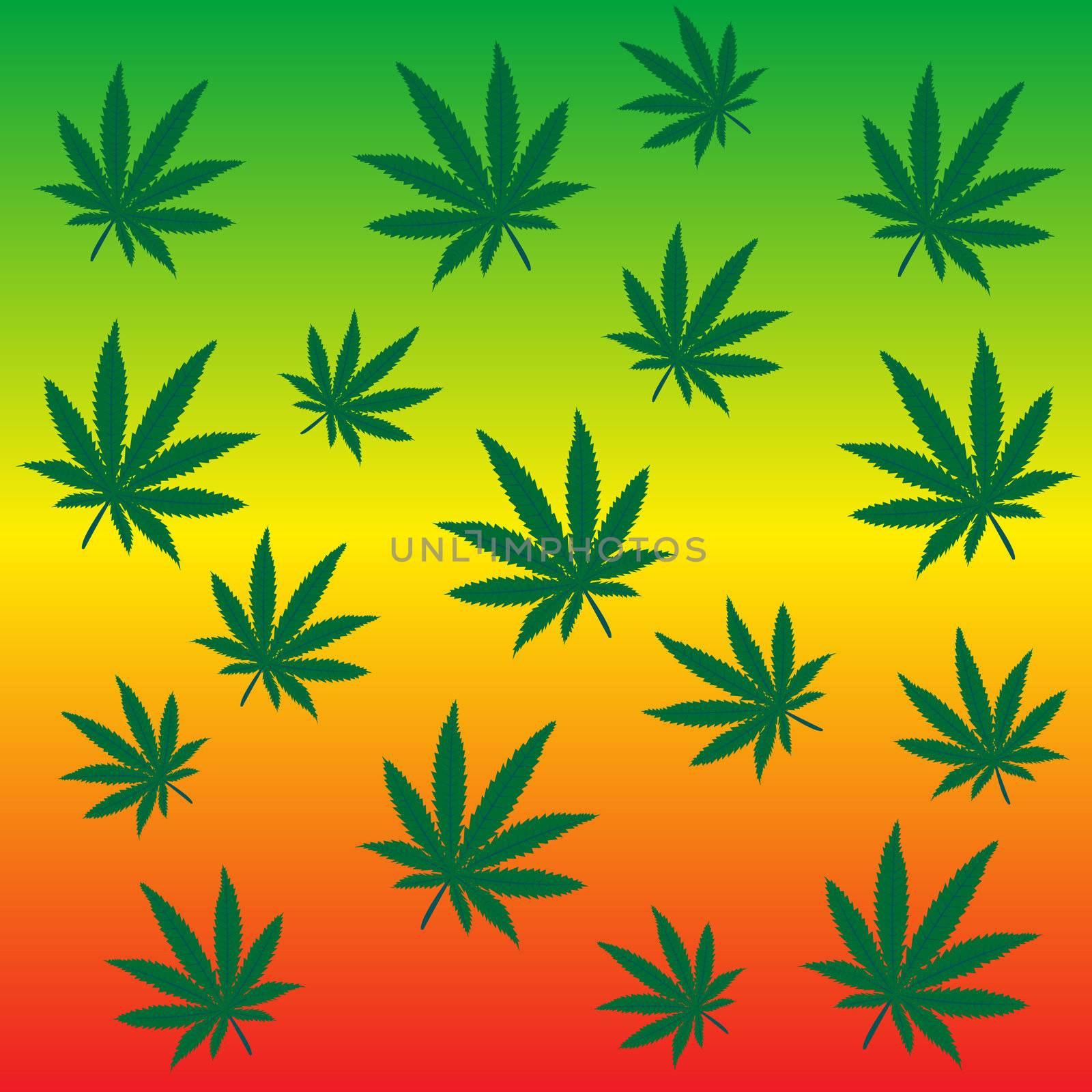 Rastafarian background with marijuana leaves