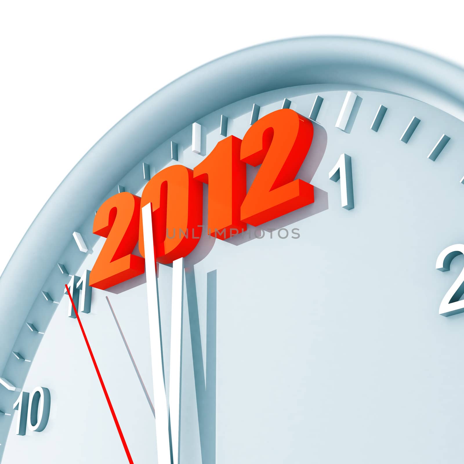 Round clock with arrows and red number 2012 in the top part by Serp