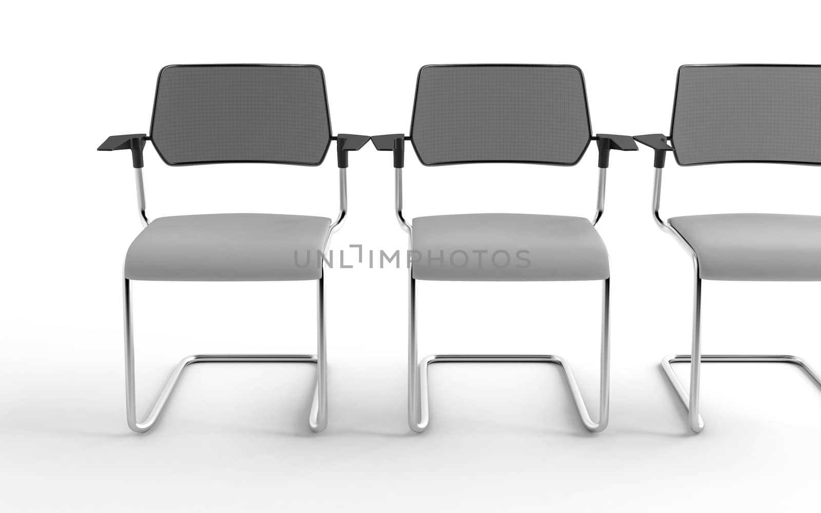 Three modern chairs isolated on a white background