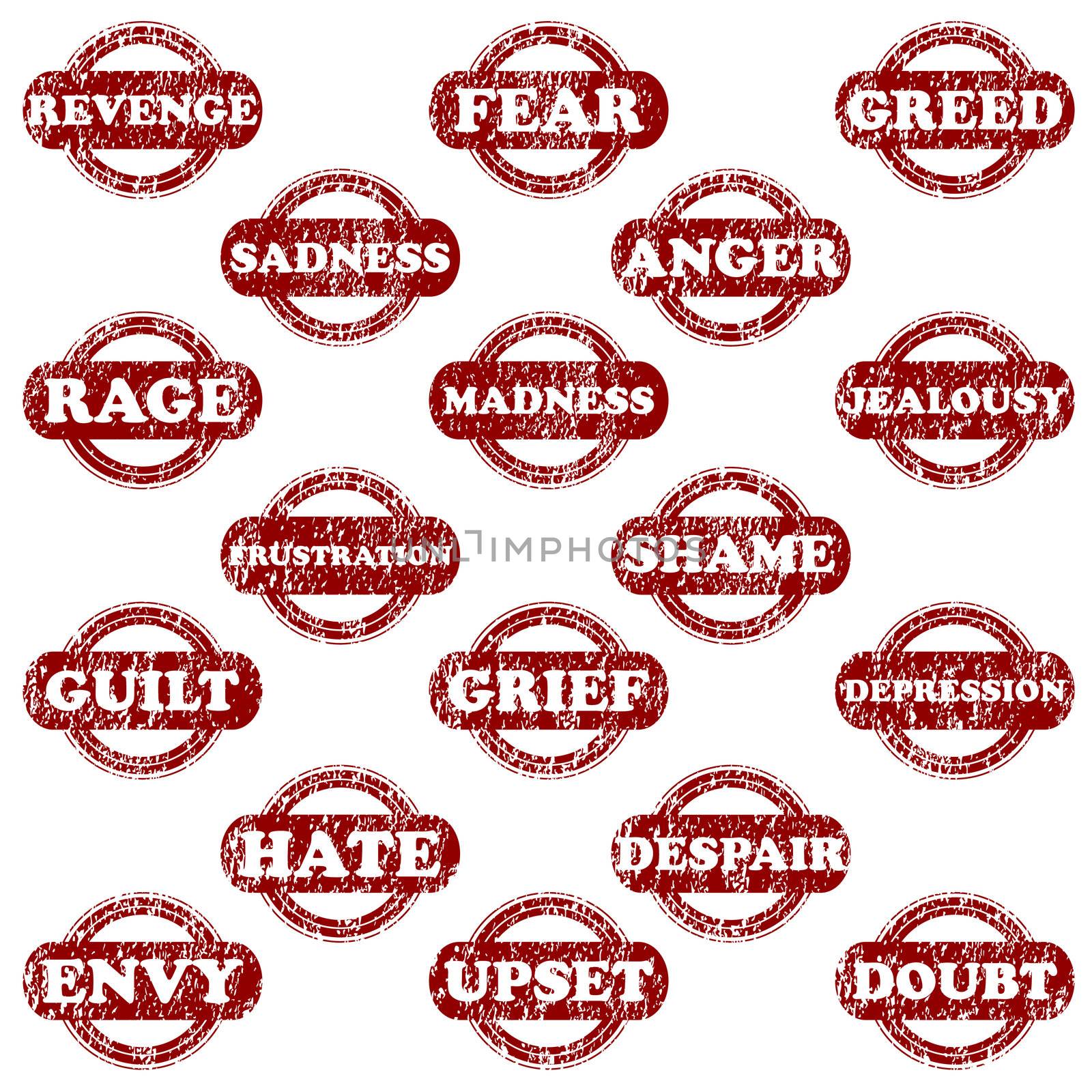 Set of rubber stamps with negative emotions