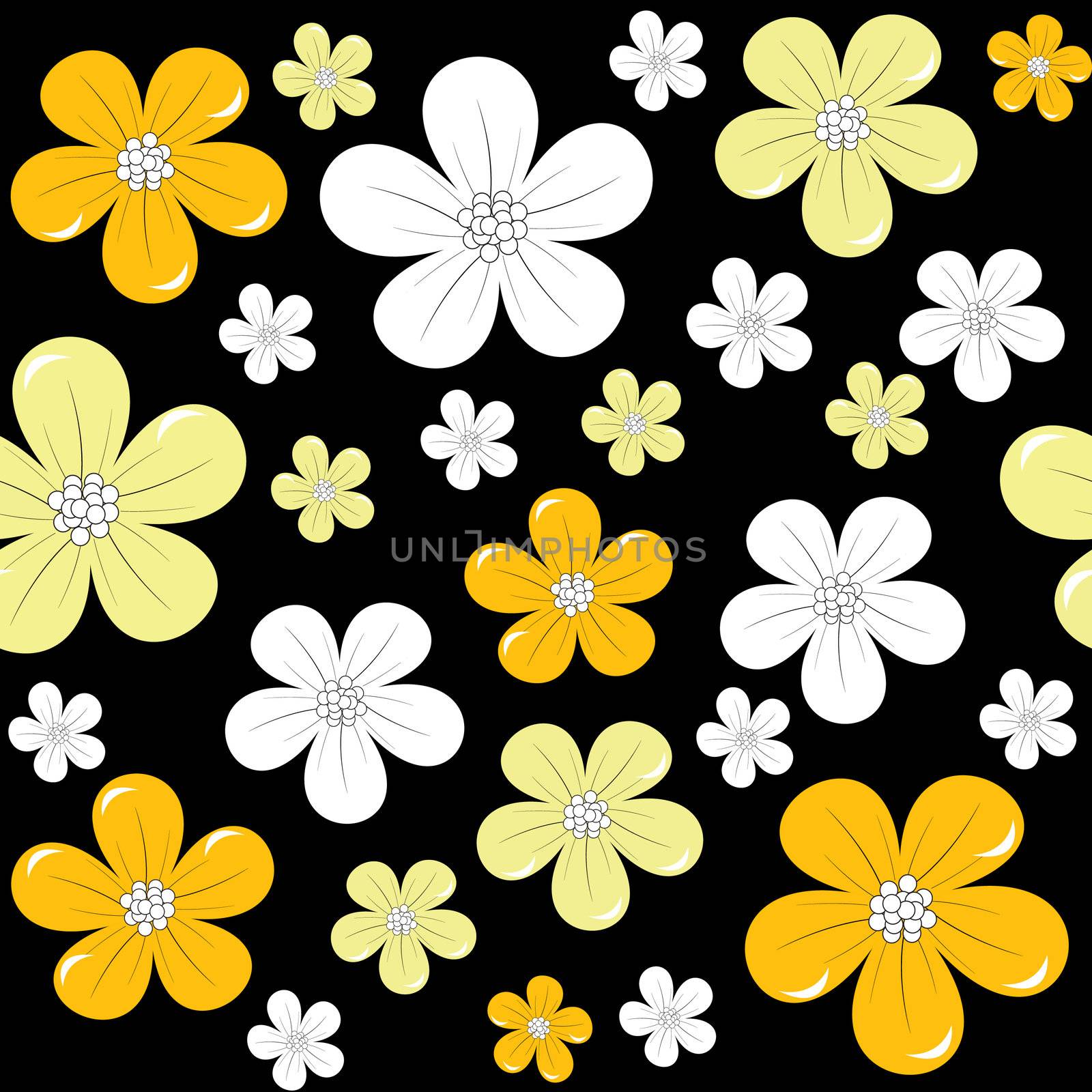 Floral background over black background, seamless pattern