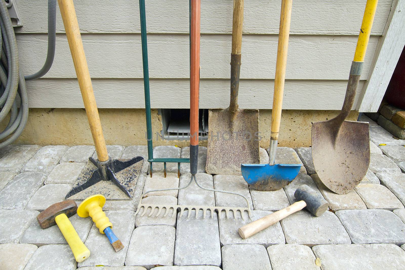 Gardening and Landscaping Tools for Yard and Pavers Hardscape Work