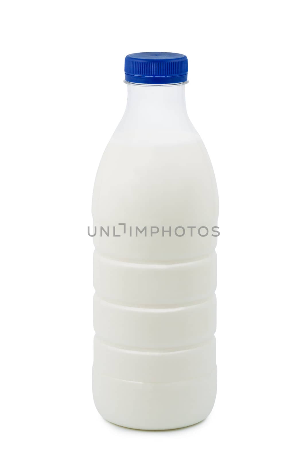 Plastic bottle of milk isolated on white background.