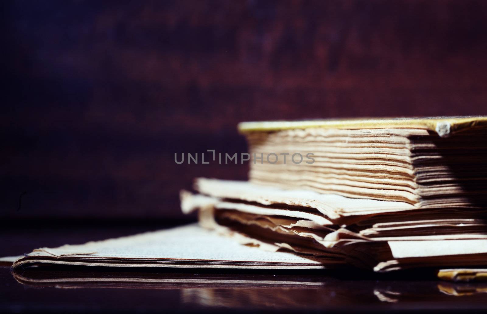 Close-up of the old paper book and documents