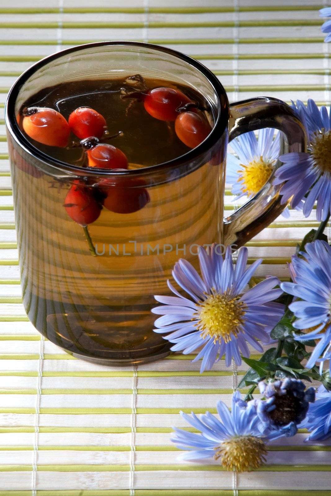 Tea of hips in a transperent cup