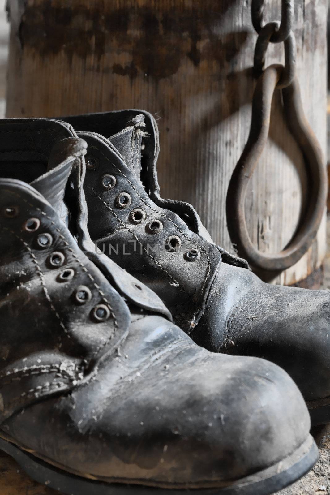 Stock photo: an image of old black dirty boots