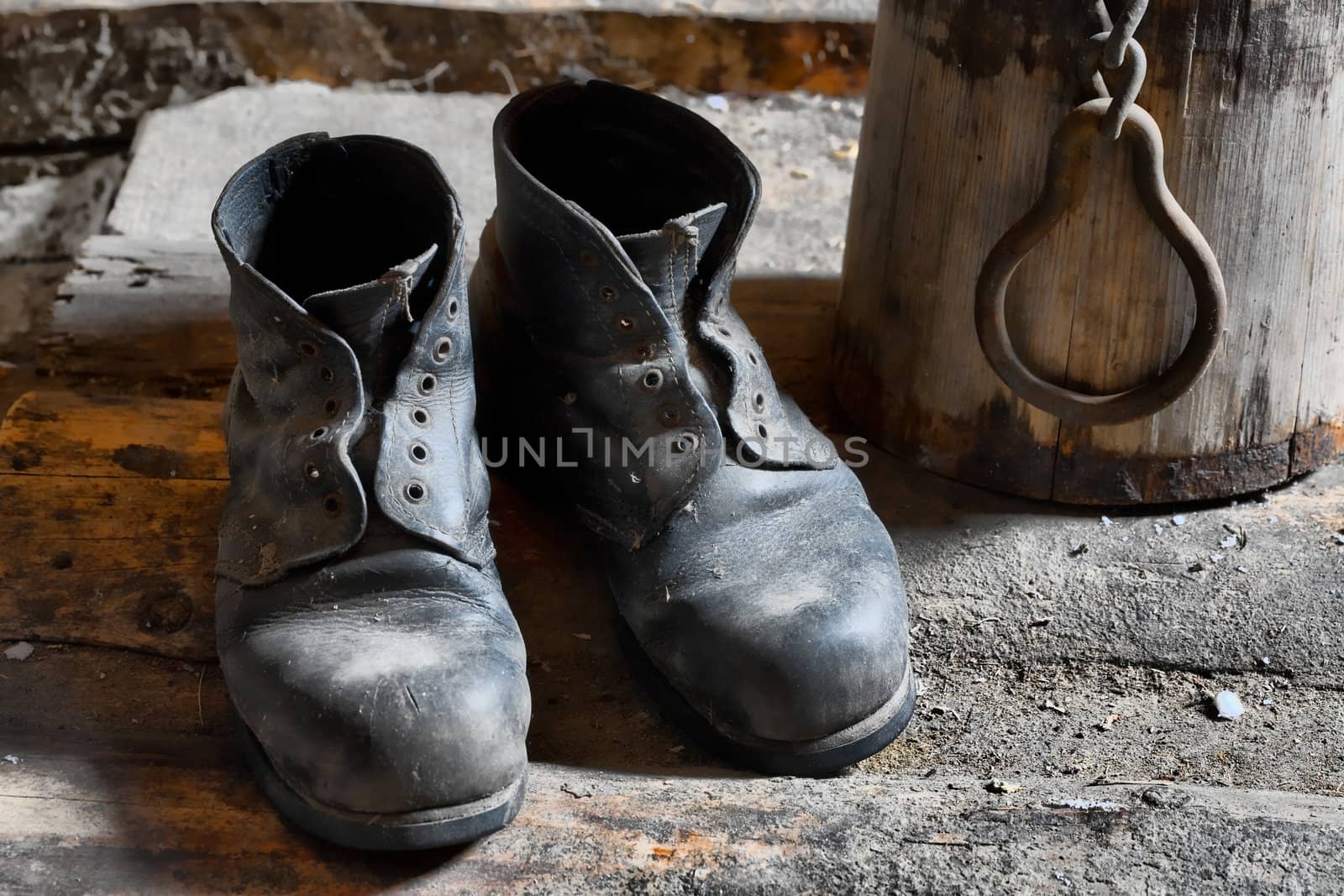 Stock photo: an image of old black dirty shoes