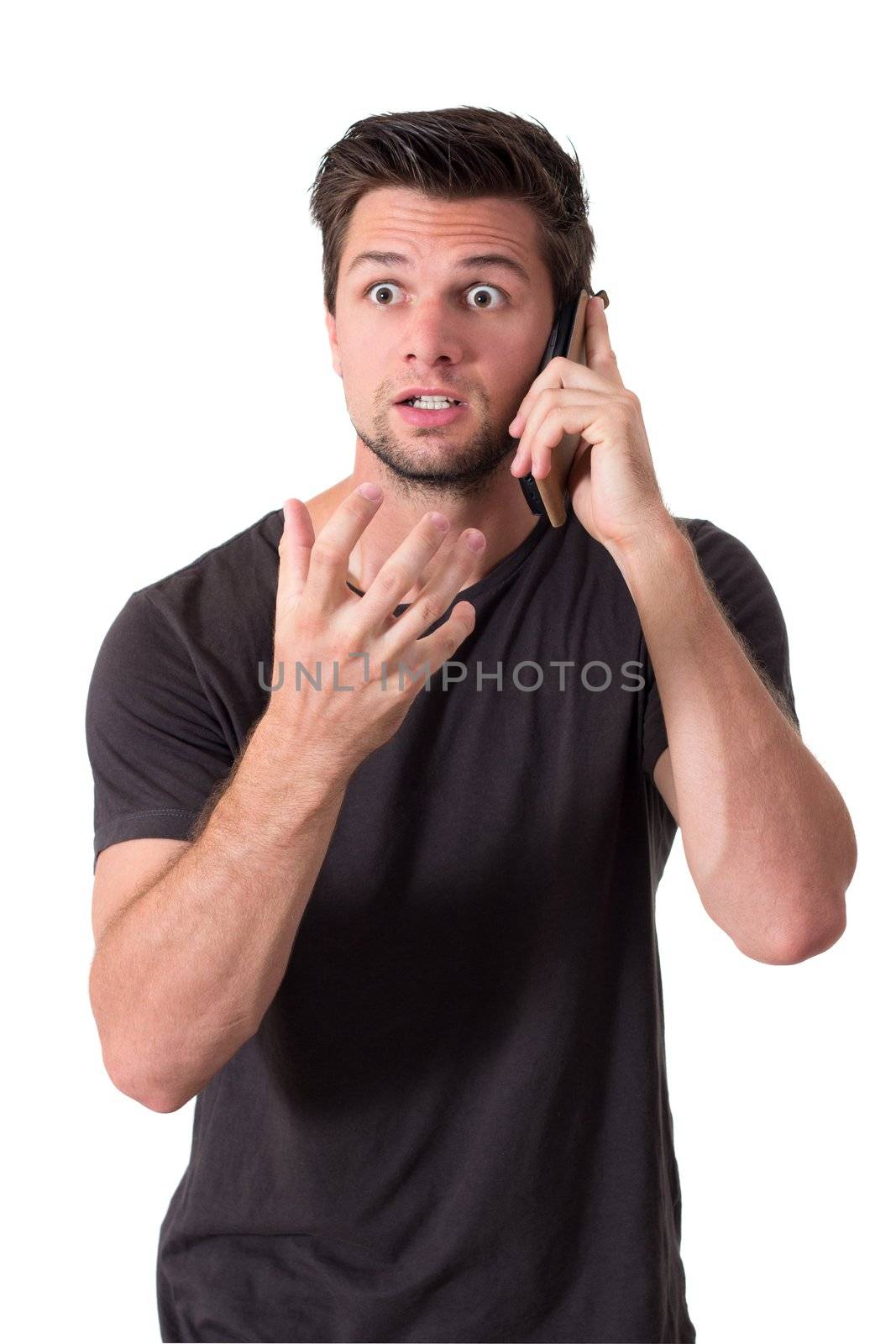 Young Man very angry talk on phone by dwaschnig_photo