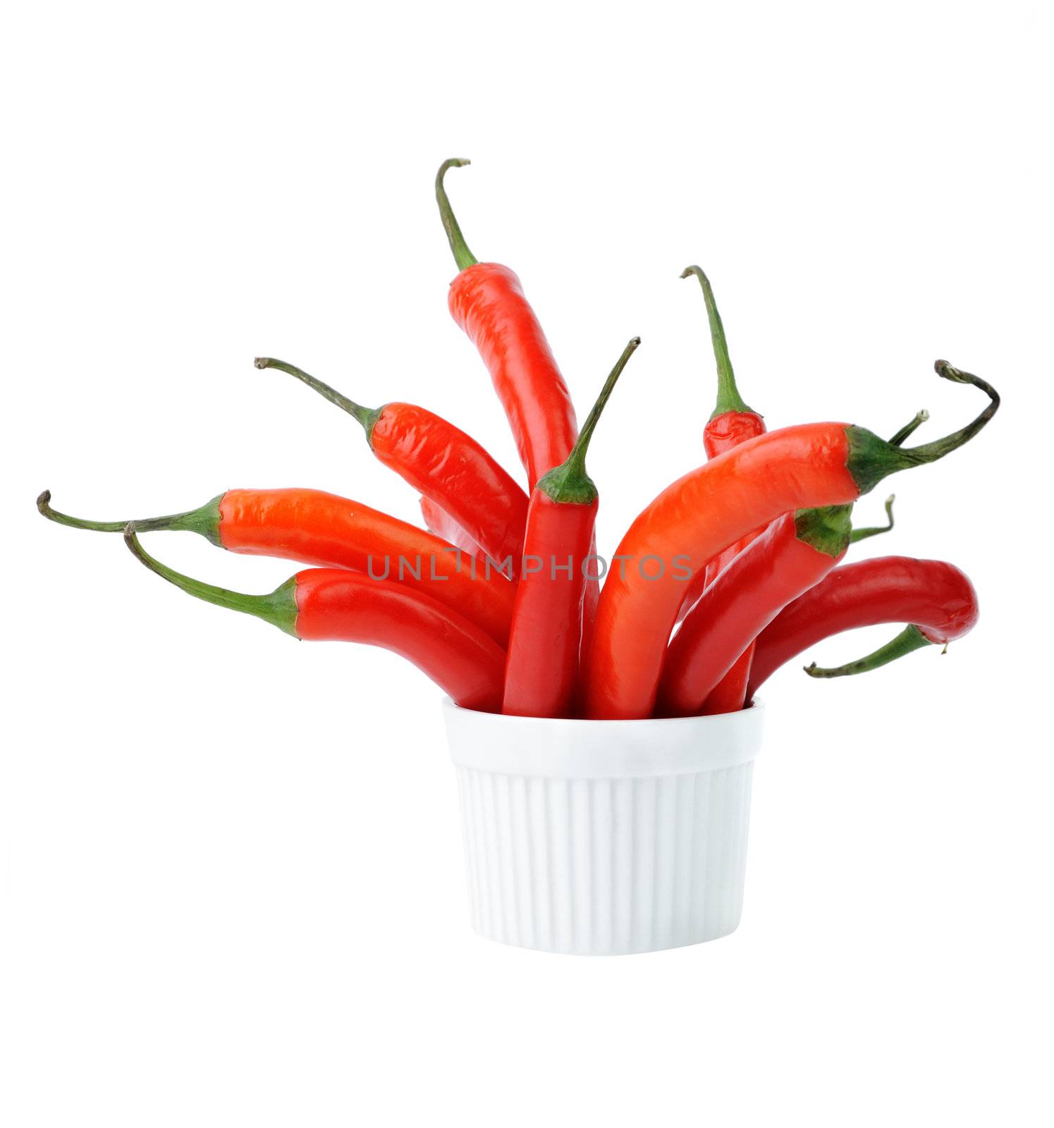 An image of red hot peppers in white bowl