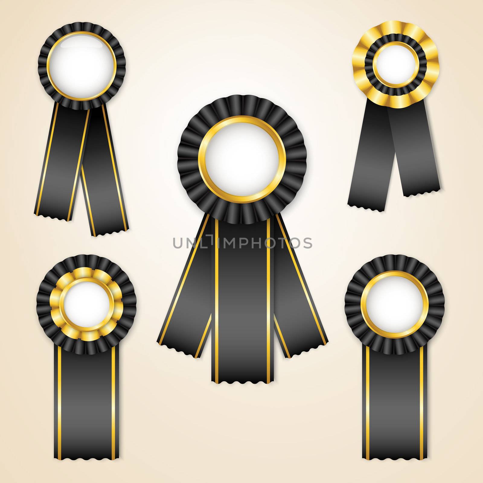 Set of black vector prize ribbons with place for text