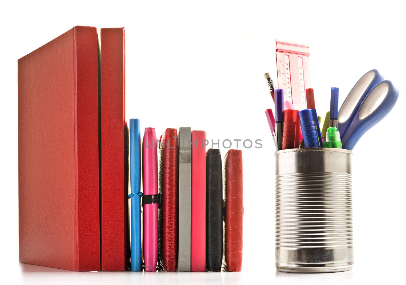 Stationery and books on white background by tish1
