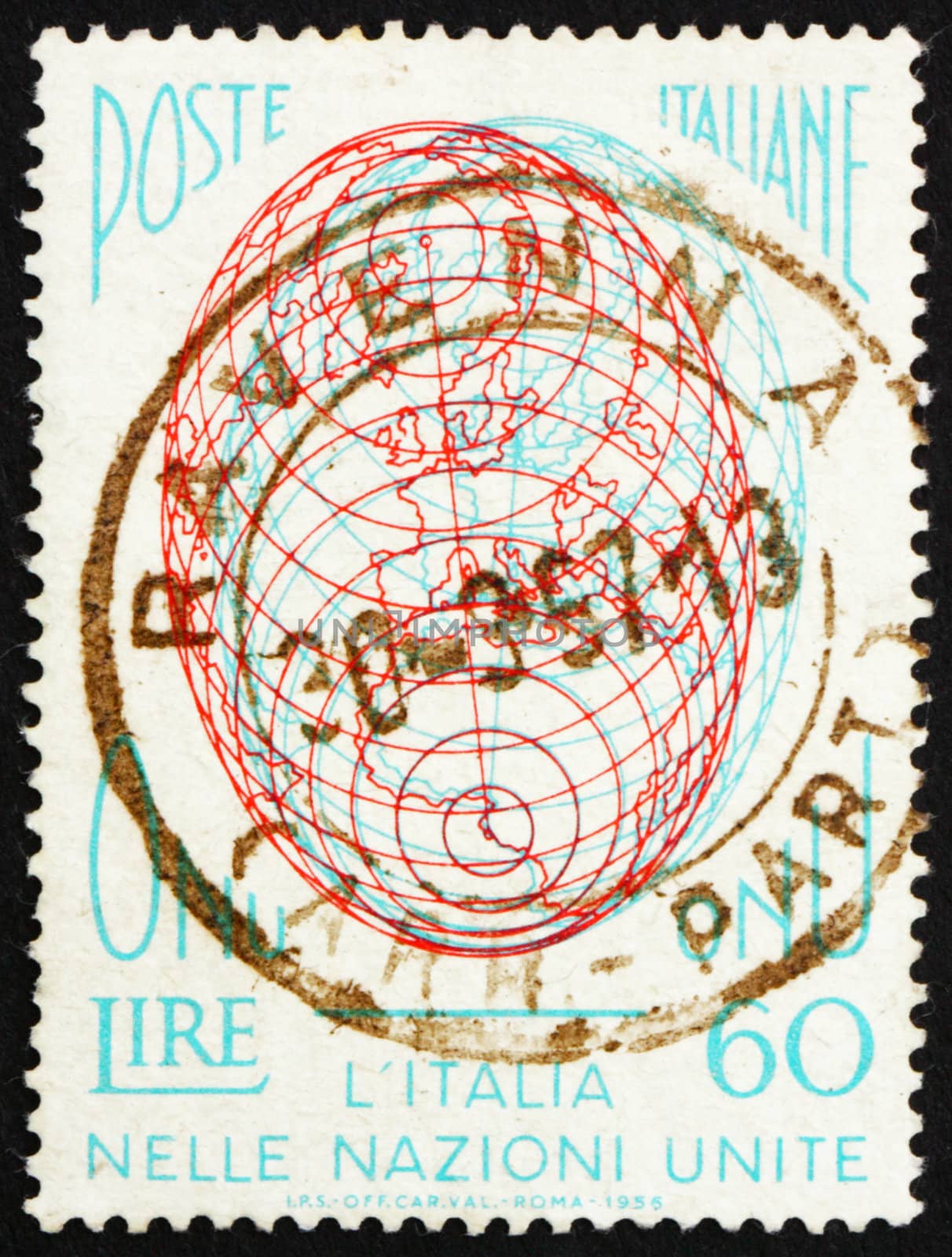 Postage stamp Italy 1956 Globe, Italy�s admission to the UN by Boris15