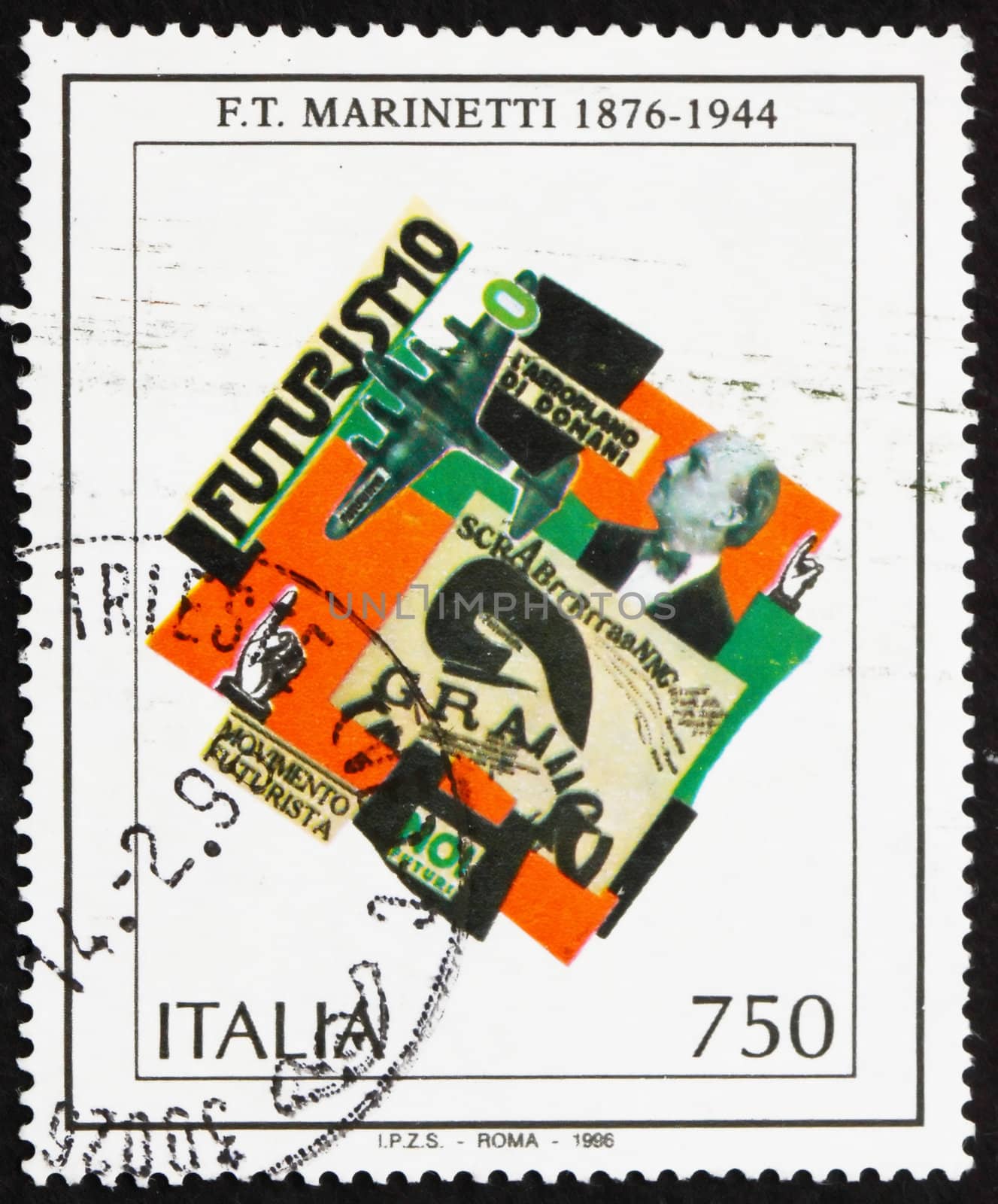 ITALY - CIRCA 1996: a stamp printed in the Italy shows F. T. Marinetti, Poet and Ideologue, circa 1996