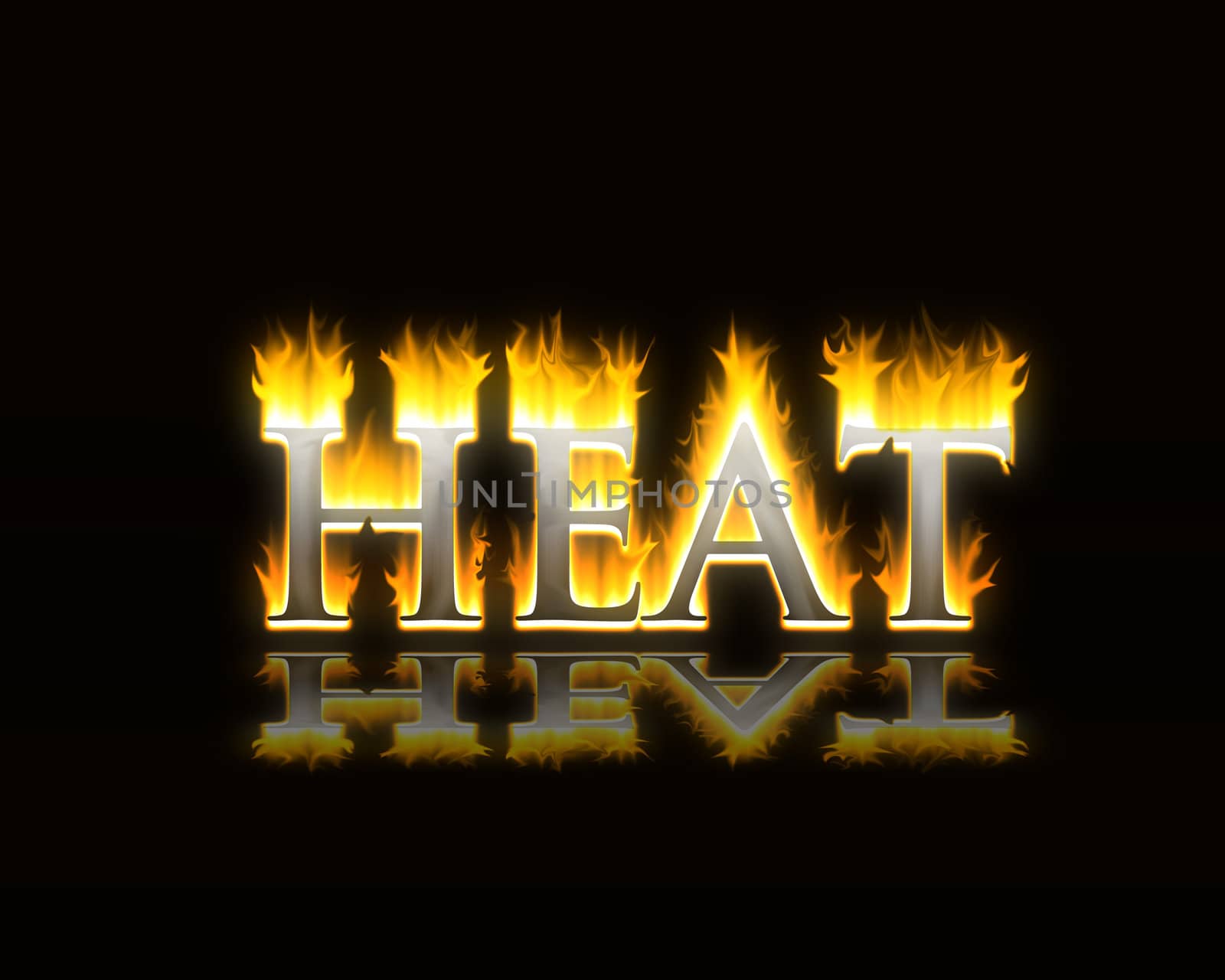 the word heat in flaming fire text by njene