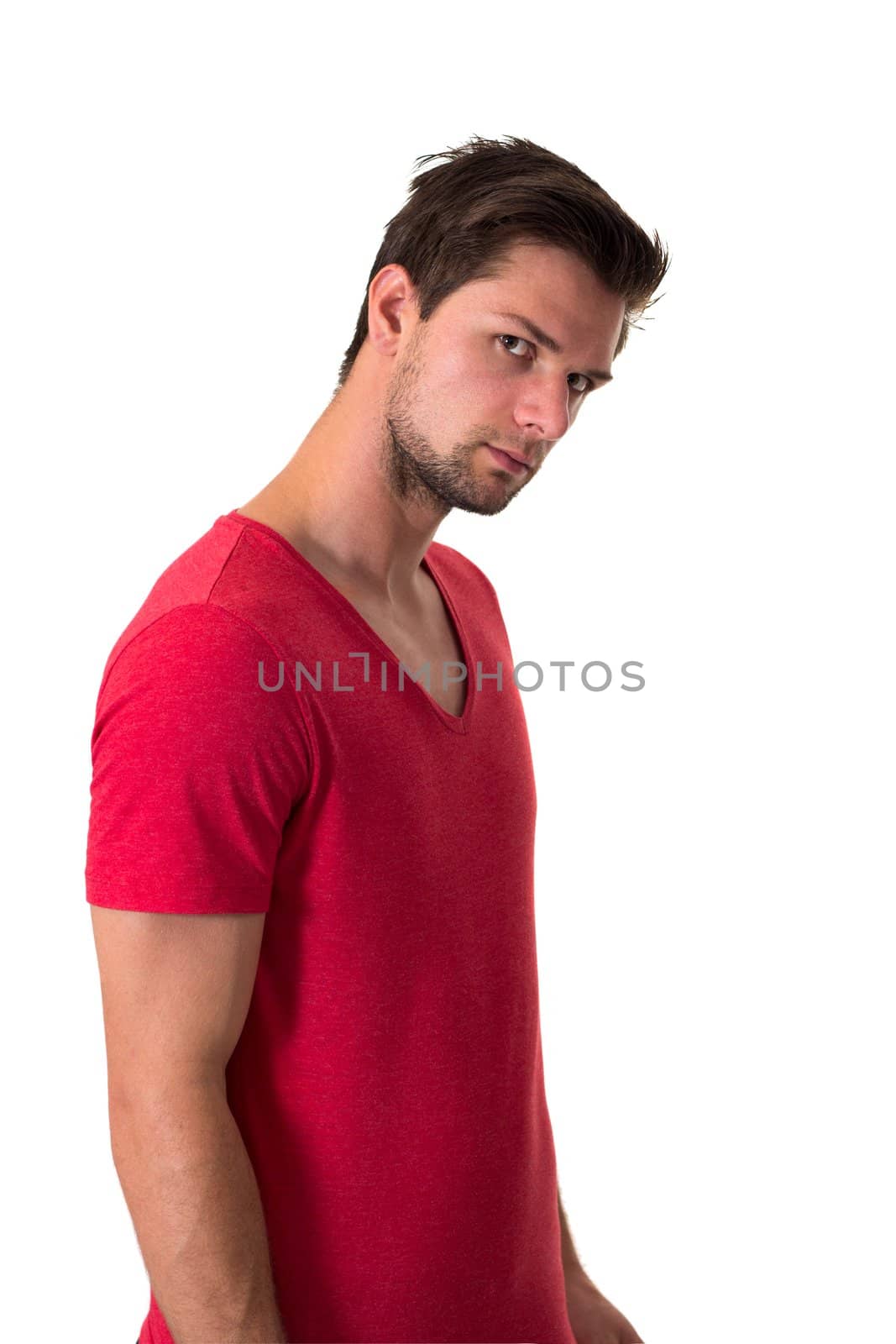 Young attractive man in red t-shirt by dwaschnig_photo