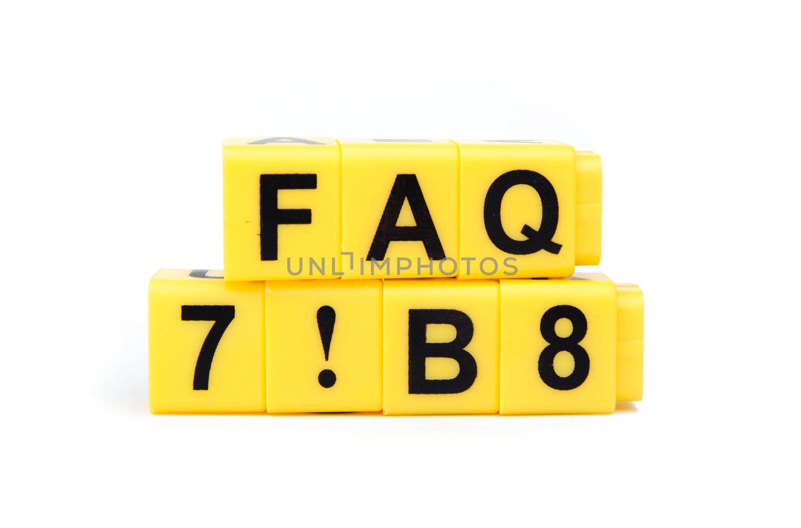 An image of yellow blocks with letters ''faq'' on them