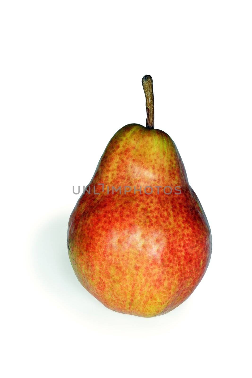 An image of a red ripe pear on white background