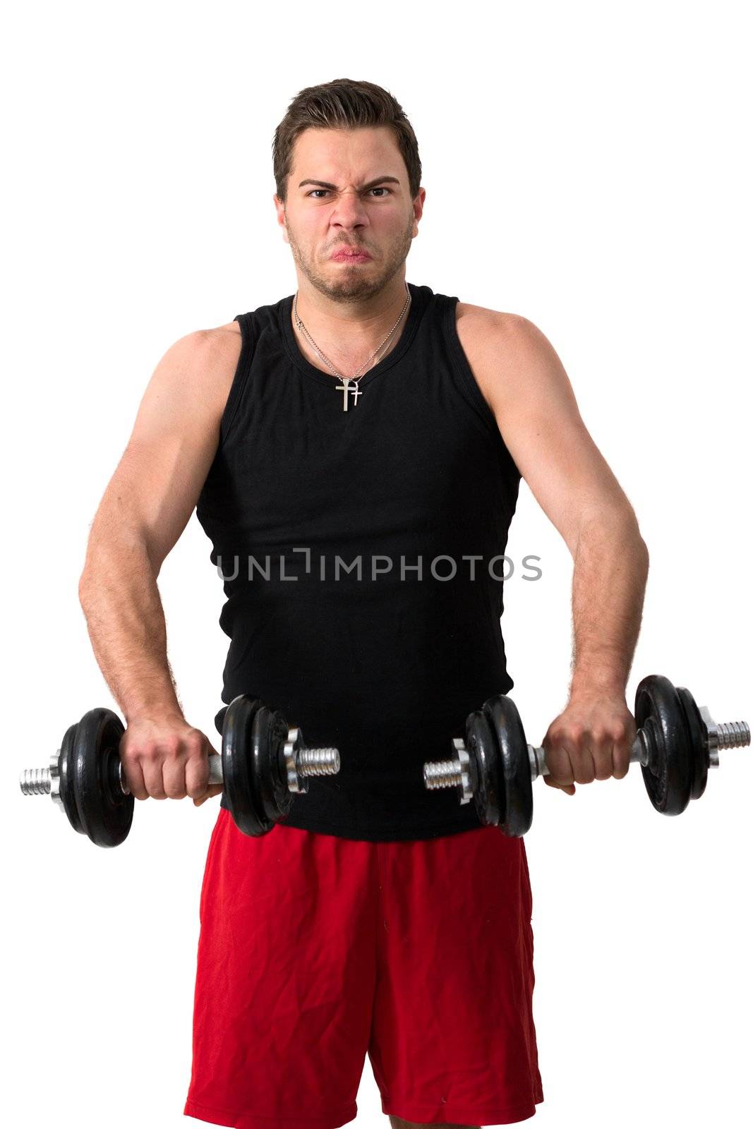 Attractive Young man working out with weights by dwaschnig_photo