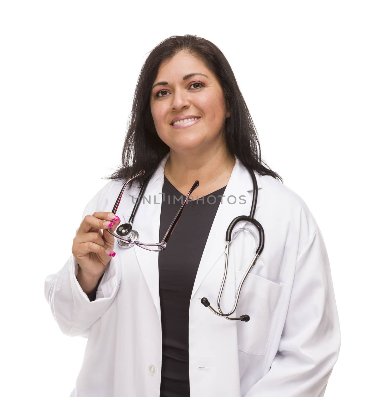 Attractive Female Hispanic Doctor or Nurse Isolated on a White Background.