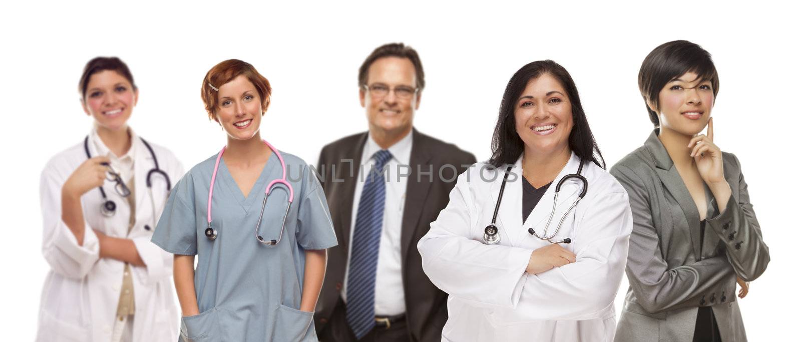 Small Group of Medical and Business People Isolated on a White Background.