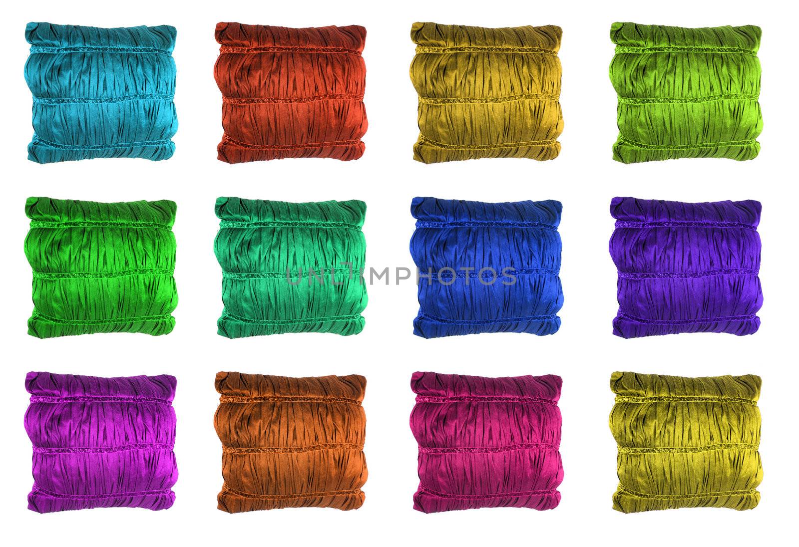 A set of colorful pillows which can also be used as web / website buttons, isolated on white background.