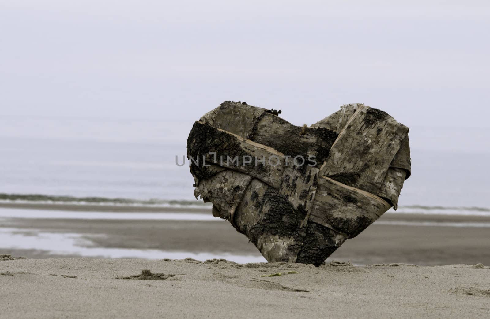 wooden heart on the beach